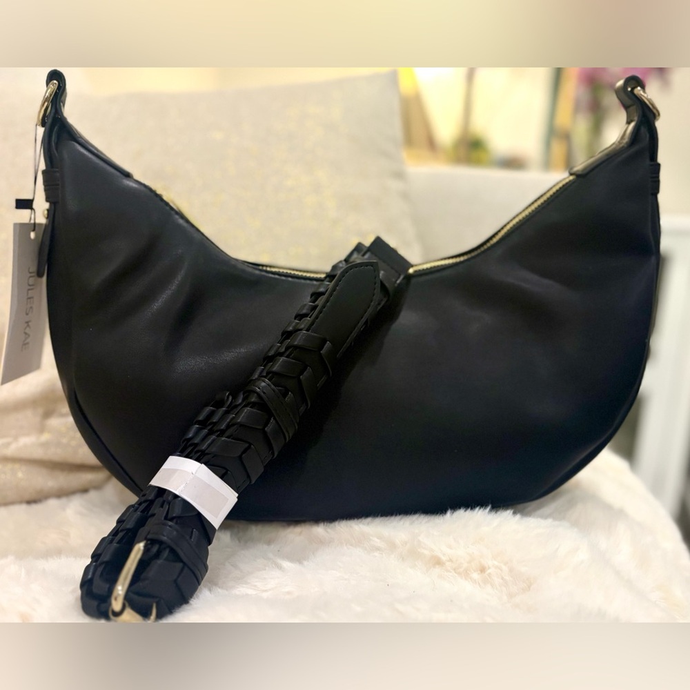 SOLD // NWT 🌙 Jules Kae • Zola Black Vegan Leather Half Moon Shoulder Crossbody - Picture 3 of 16